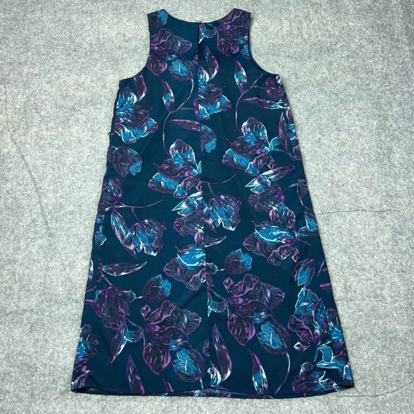 Everly Dress‎ Womens Medium Blue Green Floral Sleeveless Shift Lined Midi - Picture 8 of 15